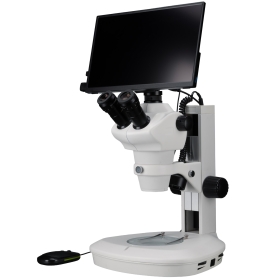 BRESSER Science ETD-201 8x–50x trinokularni zoom stereo mikroskop z MikroCam MINI Full HD HDMI kamero in 13,3″ Full HD zaslonom